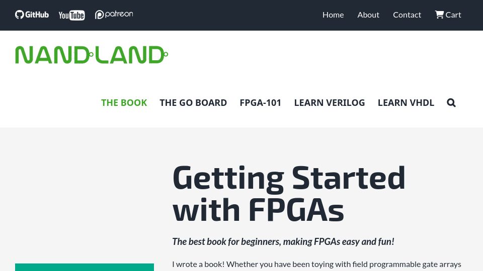 Screenshot of nandland.com: Getting Started with FPGAs
