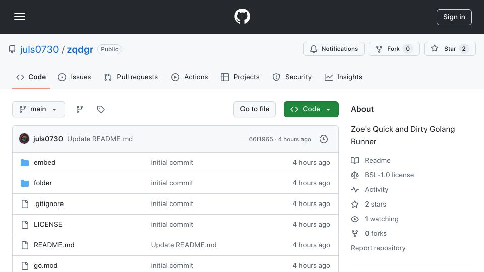 Screenshot of github.com: Show HN: ZQDGR a Script Runner for Golang