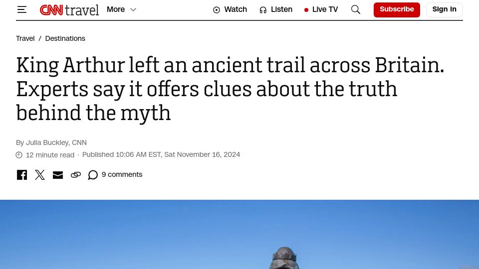 Screenshot of cnn.com: King Arthur's ancient trail across Britain