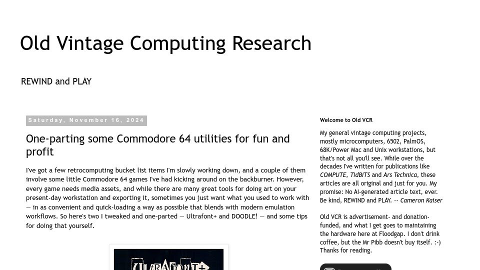 Screenshot of oldvcr.blogspot.com: One-parting some Commodore 64 utilities for fun and profit