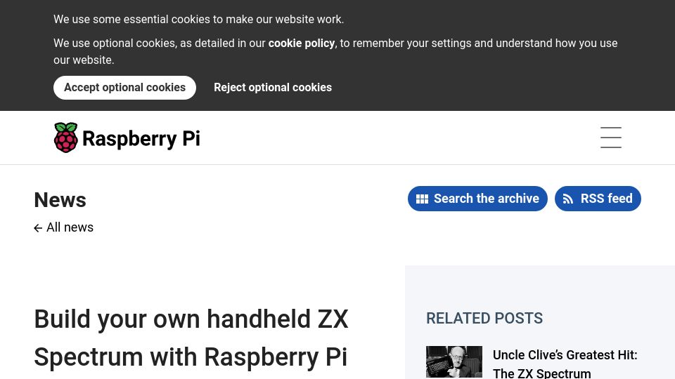 Screenshot of raspberrypi.com: Build Your Own Handheld ZX Spectrum with Raspberry Pi Pico