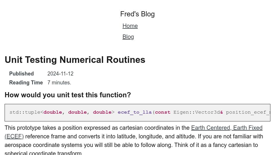Screenshot of buchanan.one: Unit Testing Numerical Routines