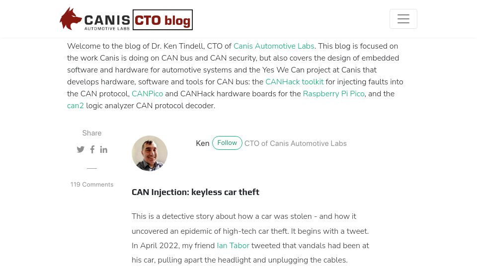 Screenshot of kentindell.github.io: Can Injection: keyless car theft (2023)