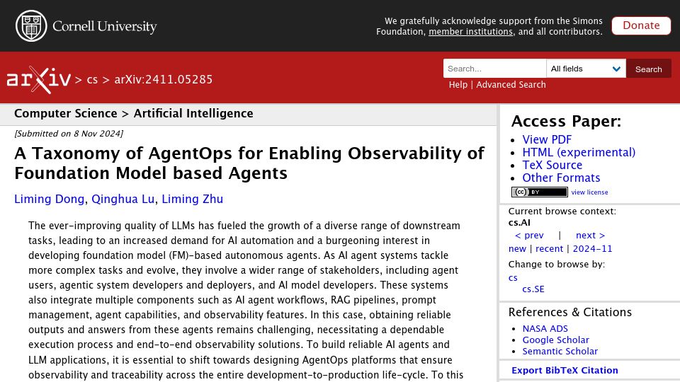 Screenshot of arxiv.org: A Taxonomy of AgentOps