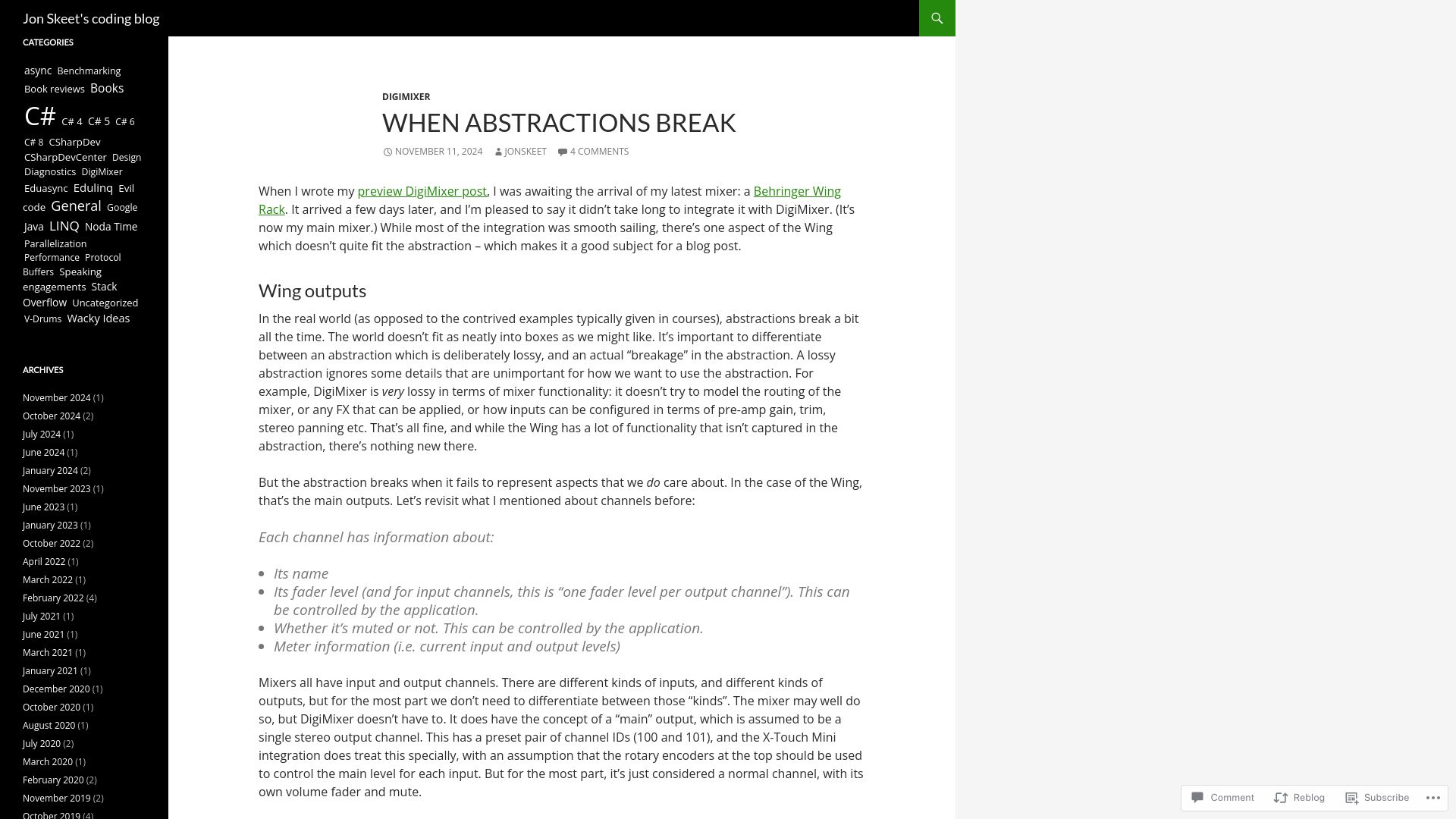 Screenshot of codeblog.jonskeet.uk: When Abstractions Break