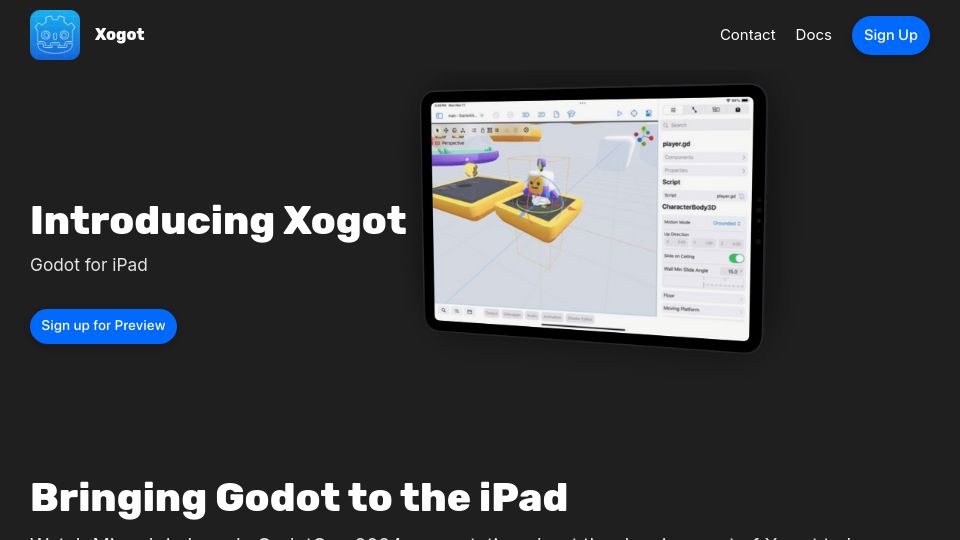 Screenshot of xogot.com: Xogot – Godot for iPad