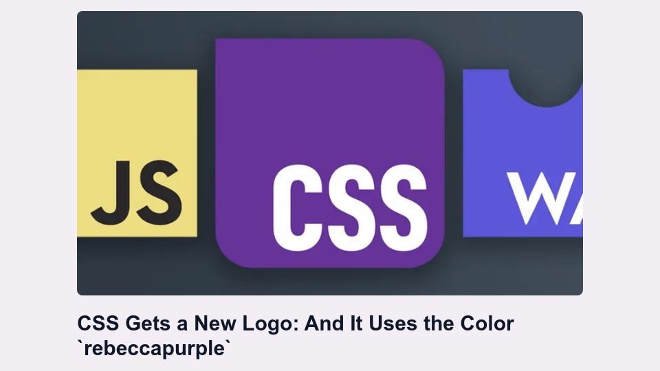 Screenshot of michaelcharl.es: CSS gets a new logo and it uses the color `rebeccapurple`