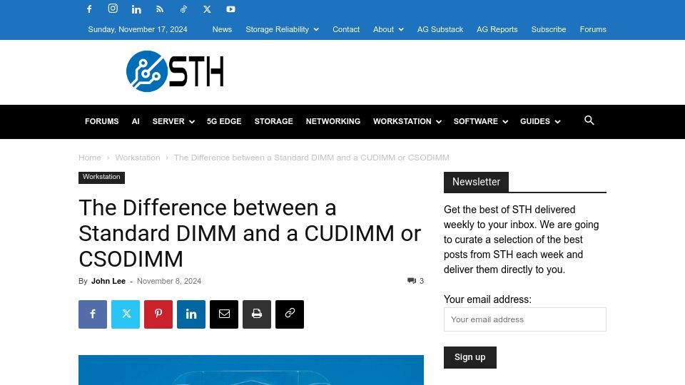 Screenshot of servethehome.com: The Difference Between a Standard DIMM and a Cudimm or Csodimm