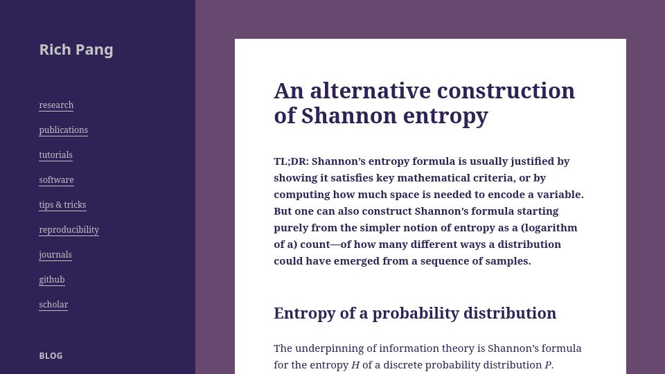 Screenshot of rkp.science: An alternative construction of Shannon entropy