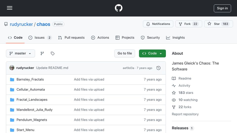 Screenshot of github.com: James Gleick's Chaos: The Software