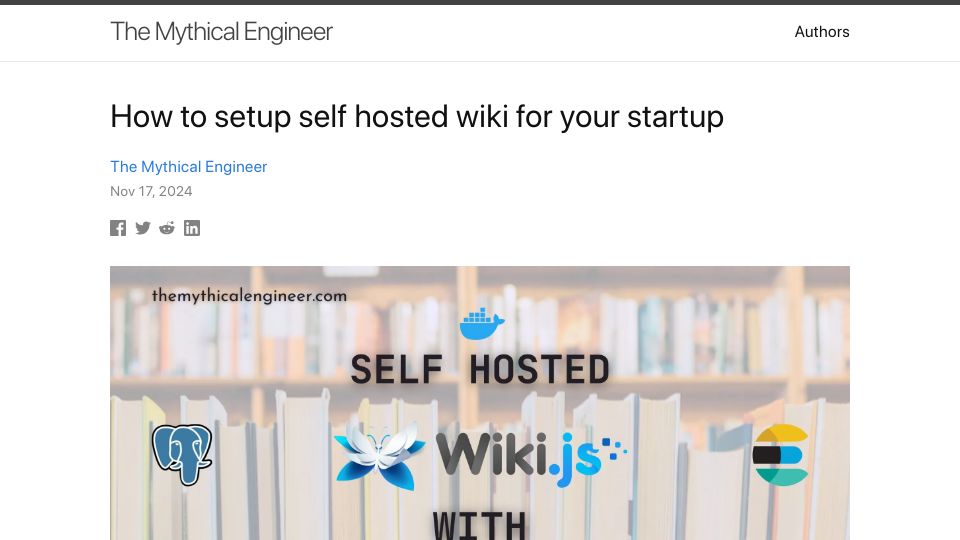 Screenshot of themythicalengineer.com: How to setup self hosted wiki for your startup