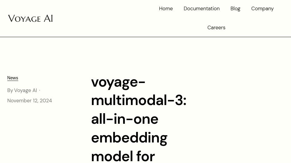Screenshot of blog.voyageai.com: All-in-one embedding model for interleaved text, images, and screenshots