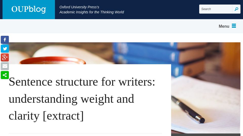 Screenshot of blog.oup.com: Sentence Structure for Writers (2017)