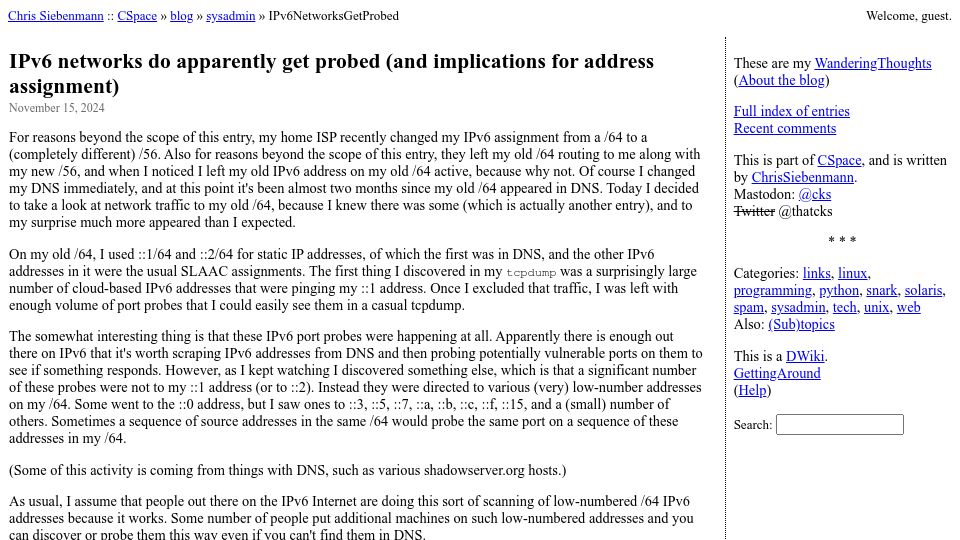 Screenshot of utcc.utoronto.ca: IPv6 networks do apparently get probed