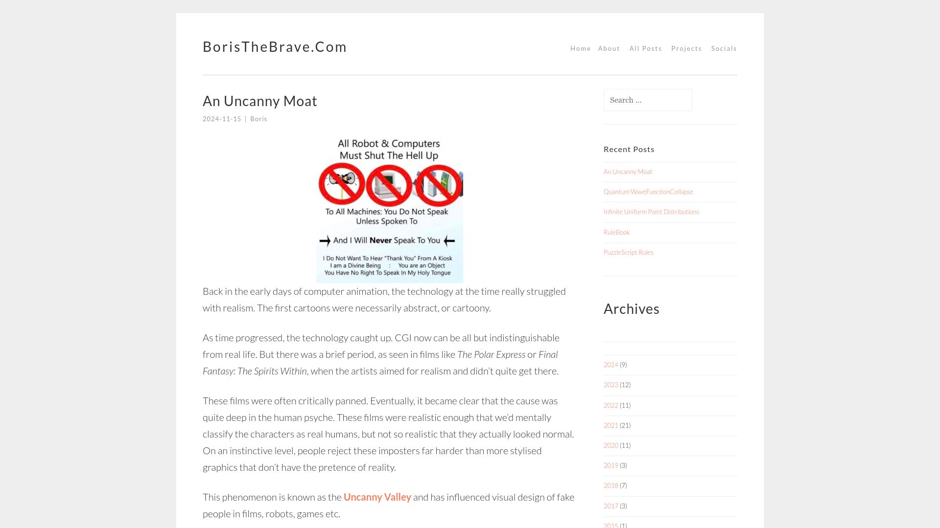 Screenshot of boristhebrave.com: An Uncanny Moat