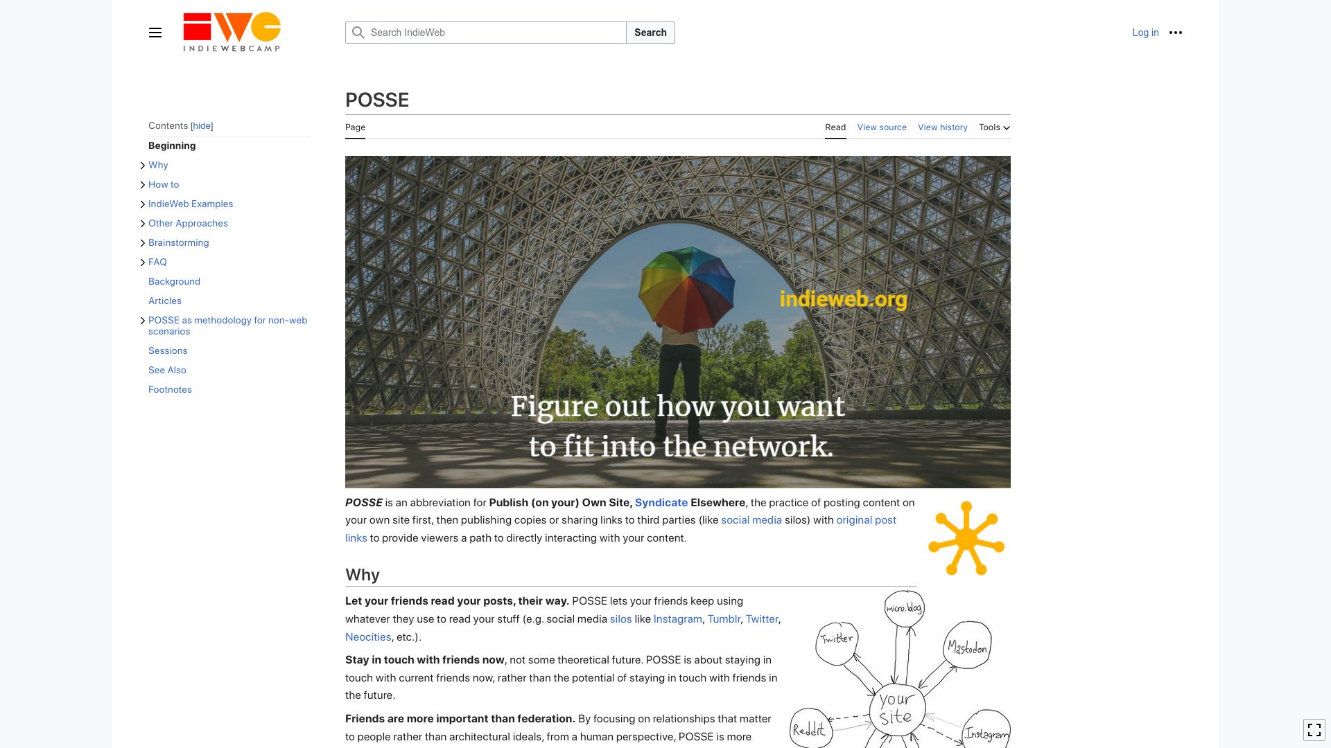 Screenshot of indieweb.org: POSSE: Publish (on your) Own Site, Syndicate Elsewhere