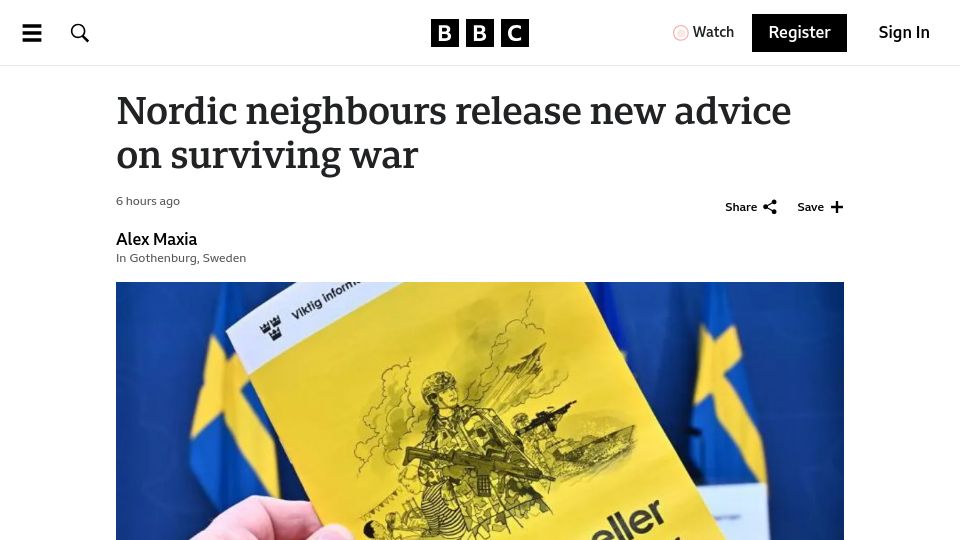 Screenshot of bbc.co.uk: Nordic neighbours release new advice on surviving war