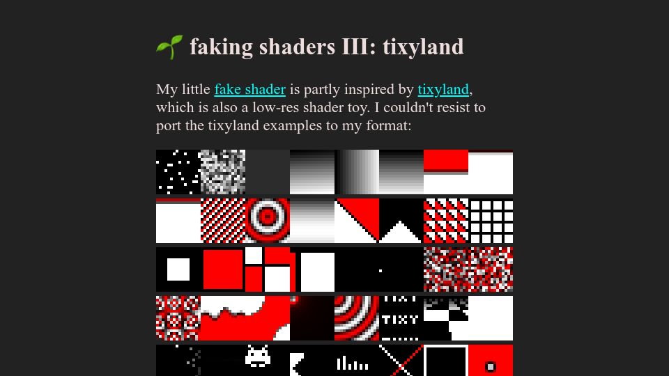 Screenshot of garten.salat.dev: Faking Shaders III: Tixyland