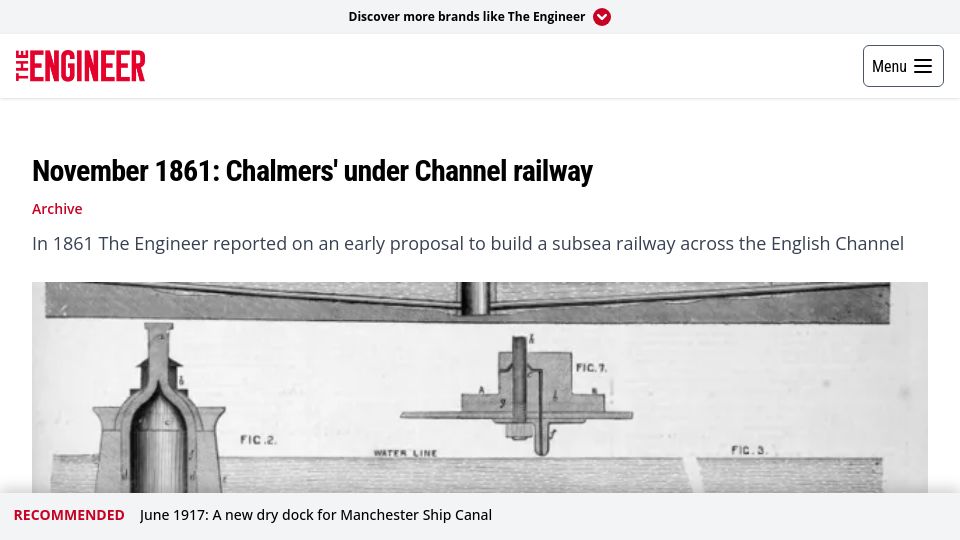 Screenshot of theengineer.co.uk: November 1861: Chalmers' under Channel railway