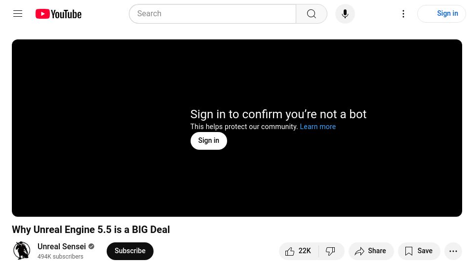 Screenshot of youtube.com: Unreal 5.5 is a big deal [video]