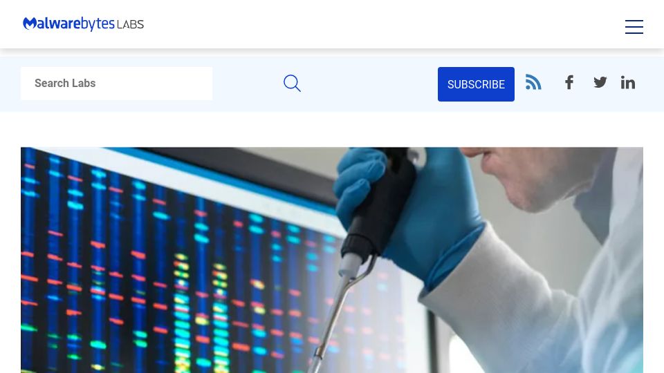 Screenshot of malwarebytes.com: DNA testing company vanishes along with its customers' genetic data