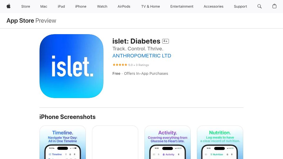 Screenshot of apps.apple.com: Show HN: The App I Built to Help Manage My Diabetes