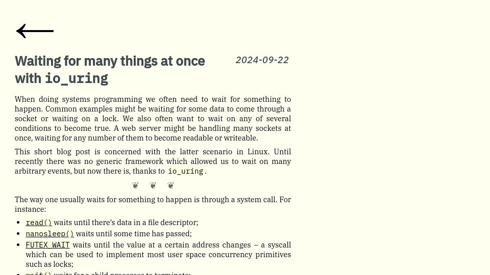 Screenshot of mazzo.li: Waiting for many things at once with io_uring