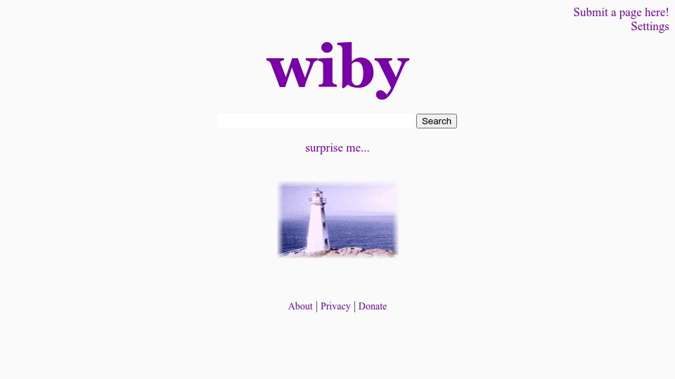Screenshot of wiby.me: Wiby – Search Engine for the Classic Web