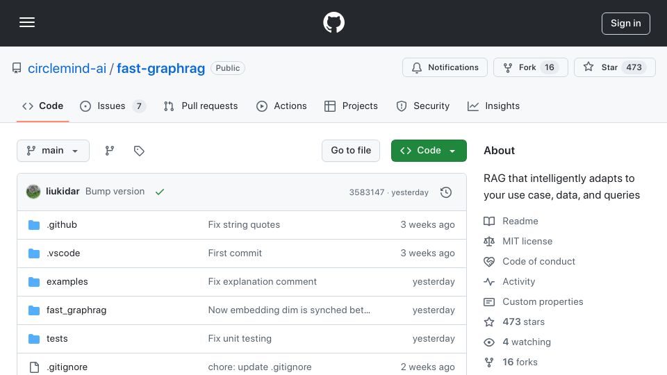Screenshot of github.com: Show HN: FastGraphRAG – Better RAG using good old PageRank