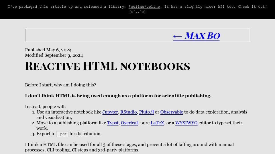 Screenshot of maxbo.me: Reactive HTML Notebooks
