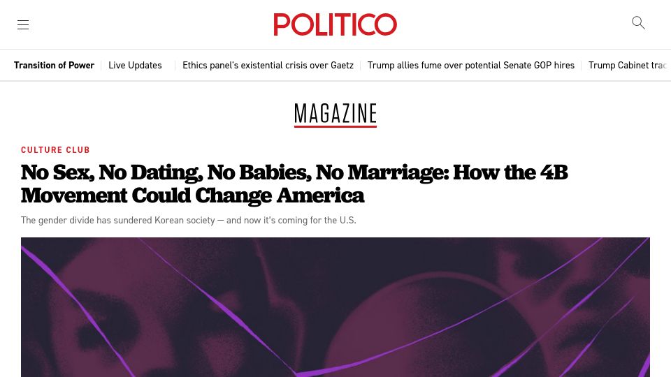 Screenshot of politico.com: How the 4B Movement Could Change America