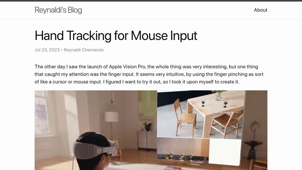 Screenshot of chernando.com: Hand Tracking for Mouse Input (2023)