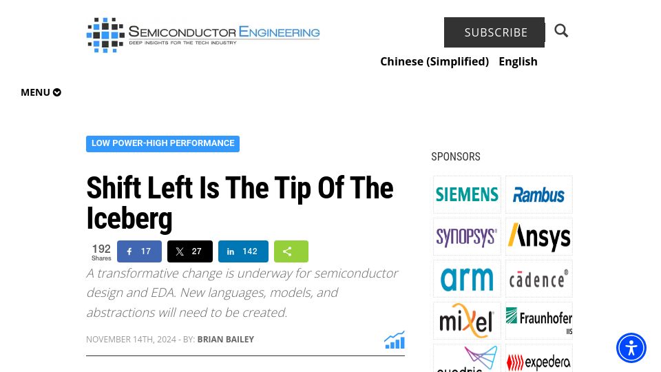 Screenshot of semiengineering.com: Shift Left Is the Tip of the Iceberg