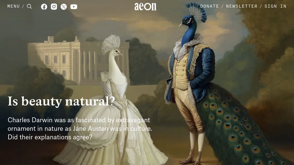 Screenshot of aeon.co: Austen and Darwin converged on the question of beauty
