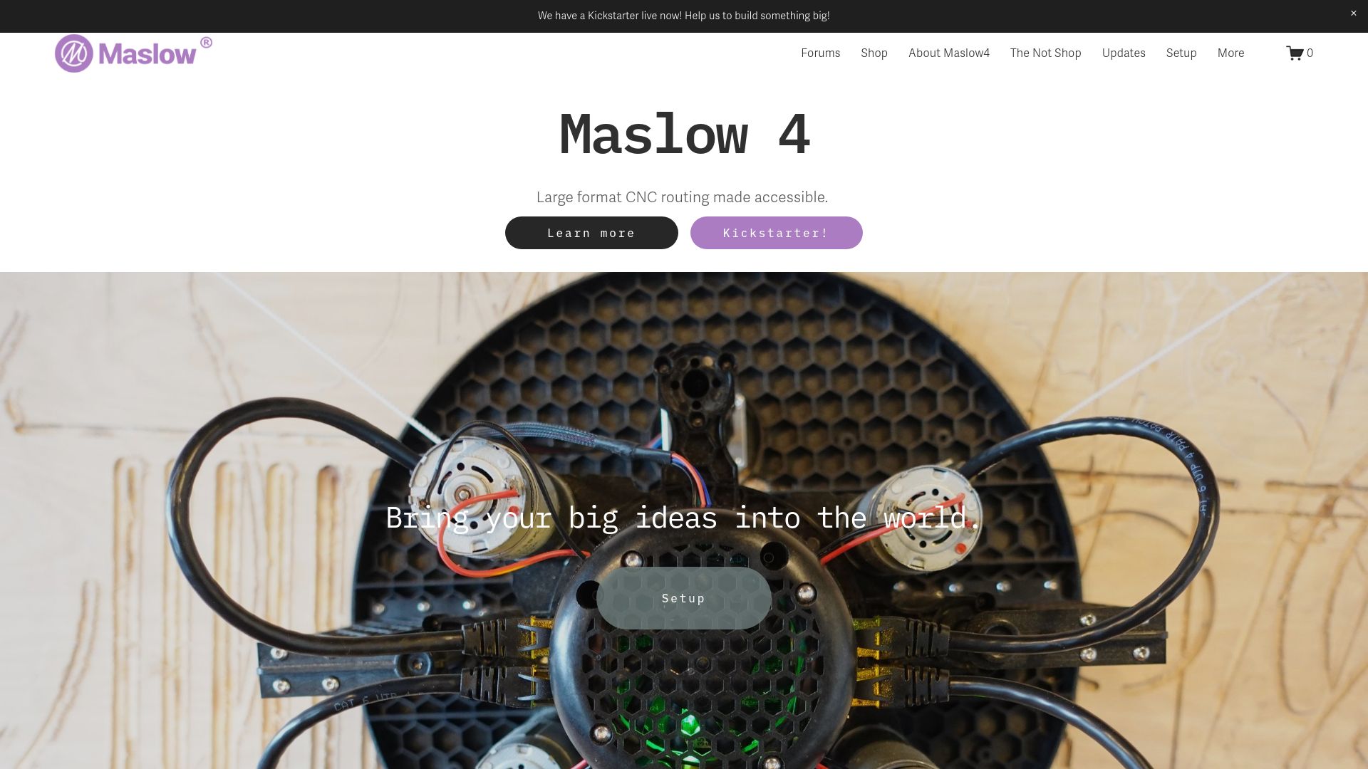 Screenshot of maslowcnc.com: Maslow 4: Large format CNC routing made accessible