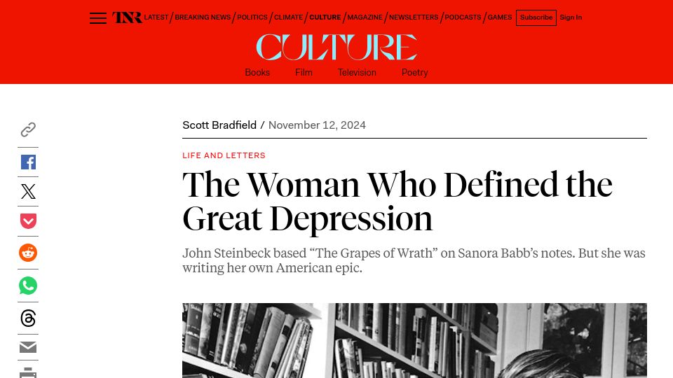 Screenshot of newrepublic.com: A Woman Who Defined the Great Depression