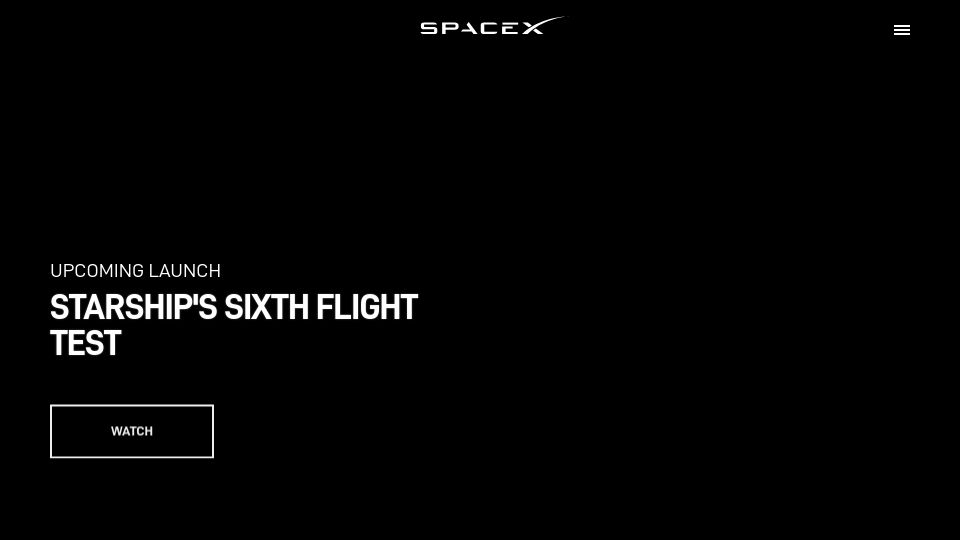Screenshot of spacex.com: Starship IFT-6 Livestream (liftoff at 4pm CT)