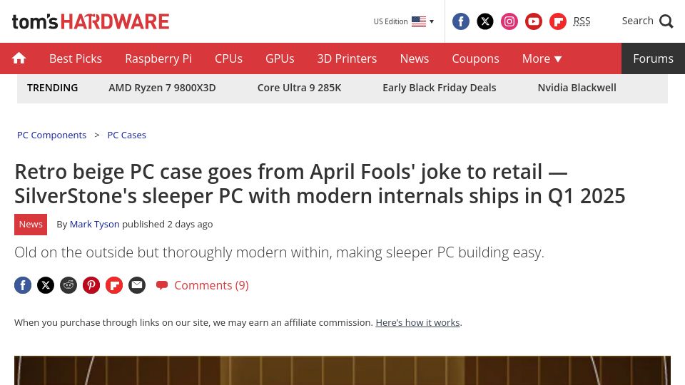 Screenshot of tomshardware.com: Retro beige PC case goes from April Fools' joke to retail