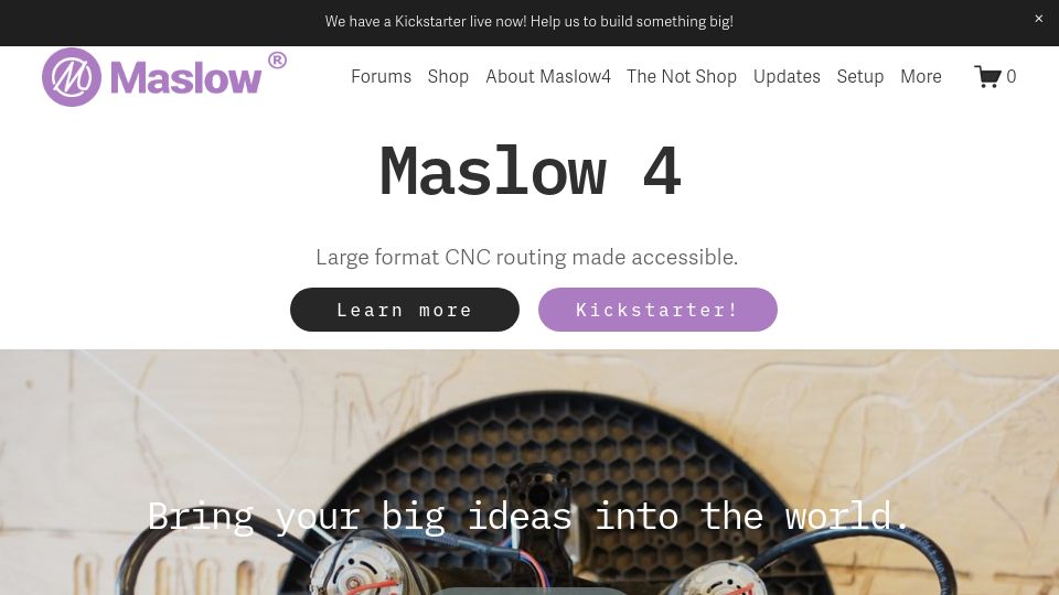 Screenshot of maslowcnc.com: Maslow 4: Large format CNC routing made accessible