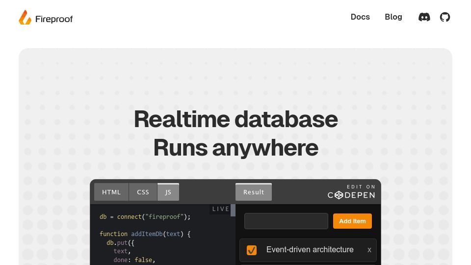 Screenshot of fireproof.storage: Show HN: Fireproof – local-first database with Git-like encrypted sync