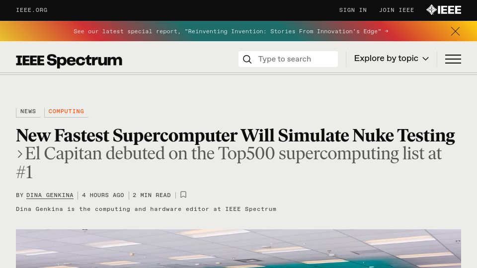Screenshot of spectrum.ieee.org: El Capitan: New supercomputer is the fastest