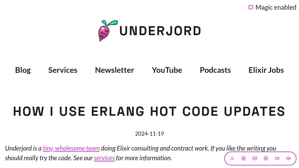 Screenshot of underjord.io: Using Erlang hot code updates