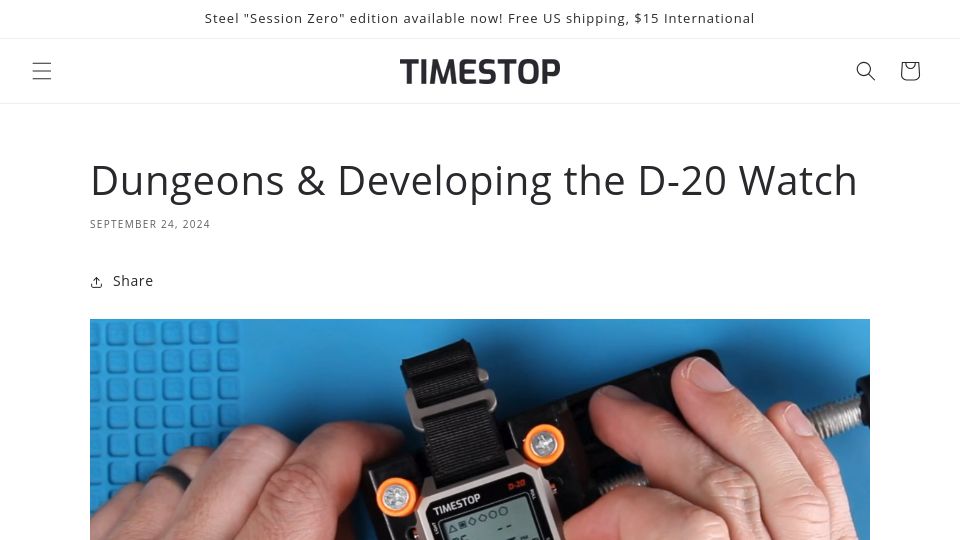 Screenshot of timestoptech.com: Developing a D-20 Watch for Tabletop Roleplaying Games