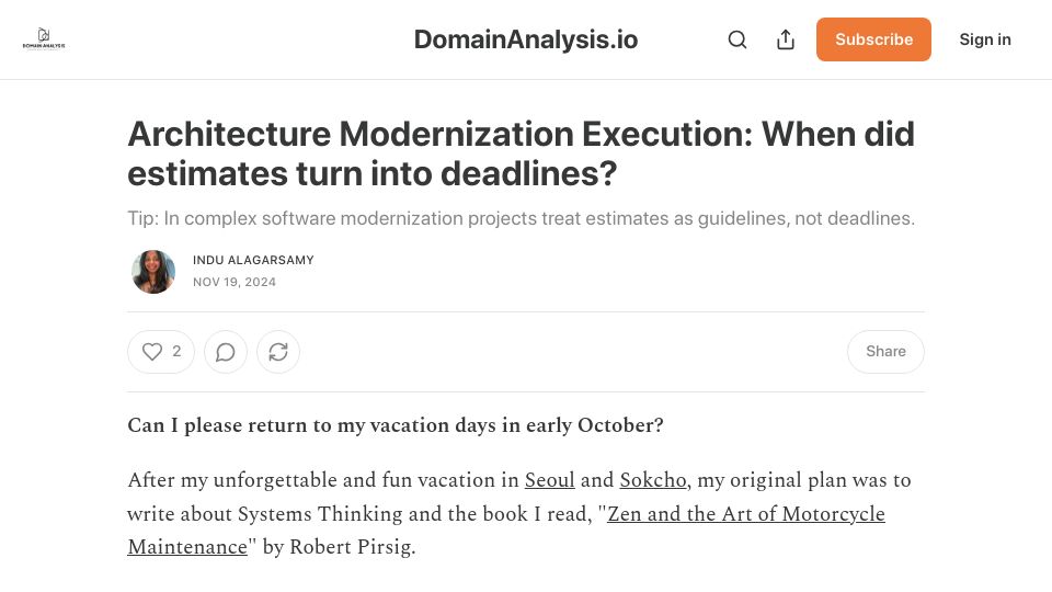 Screenshot of domainanalysis.io: When did estimates turn into deadlines?