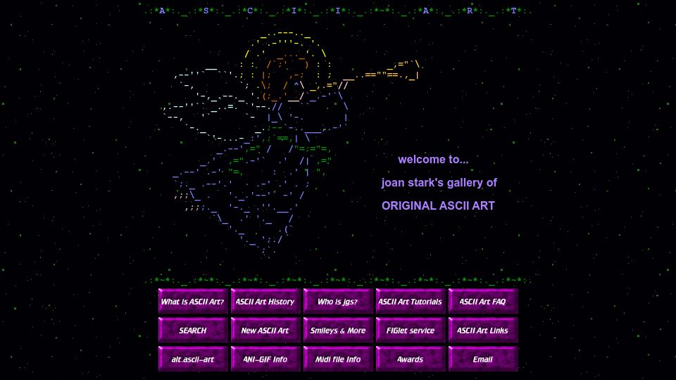 Screenshot of oldcompcz.github.io: JGS ASCII ART gallery (2001)