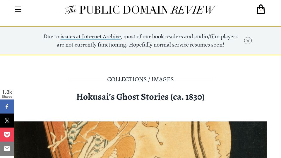 Screenshot of publicdomainreview.org: Hokusai's five ghoulish prints for the series Hyaku Monogatari (ca. 1830)