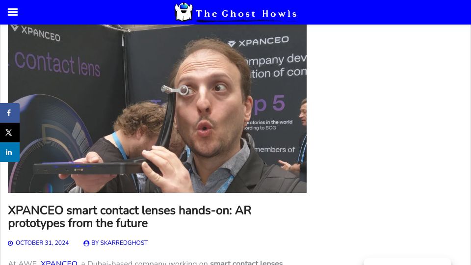 Screenshot of skarredghost.com: Xpanceo smart contact lenses hands-on