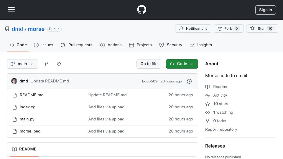 Screenshot of github.com: Show HN: Midnight Reminders via Morse Code
