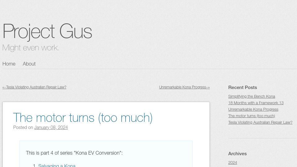 Screenshot of projectgus.com: The motor turns too much
