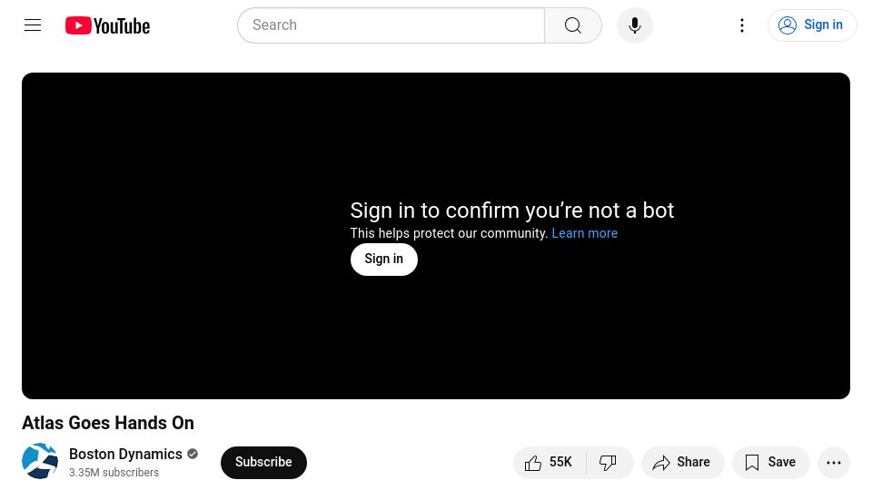 Screenshot of youtube.com: Boston Dynamics robot Atlas goes hands on [video]